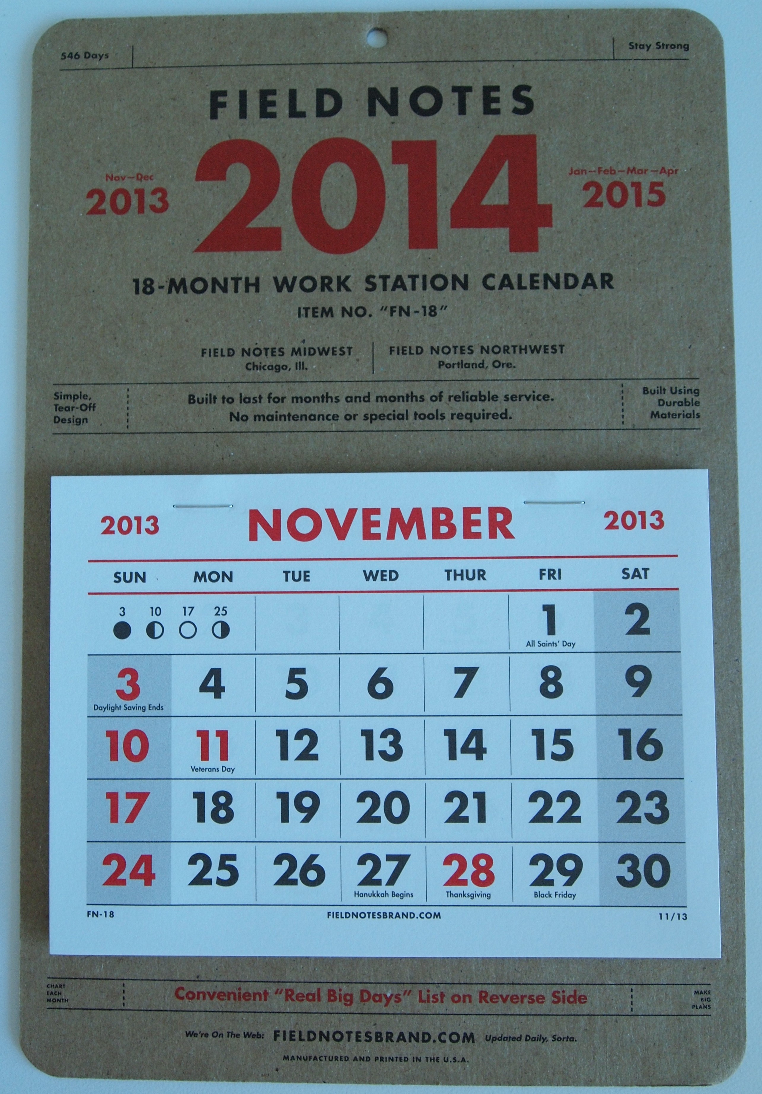 Field Notes 18-Month Work Station Calendar (front)
