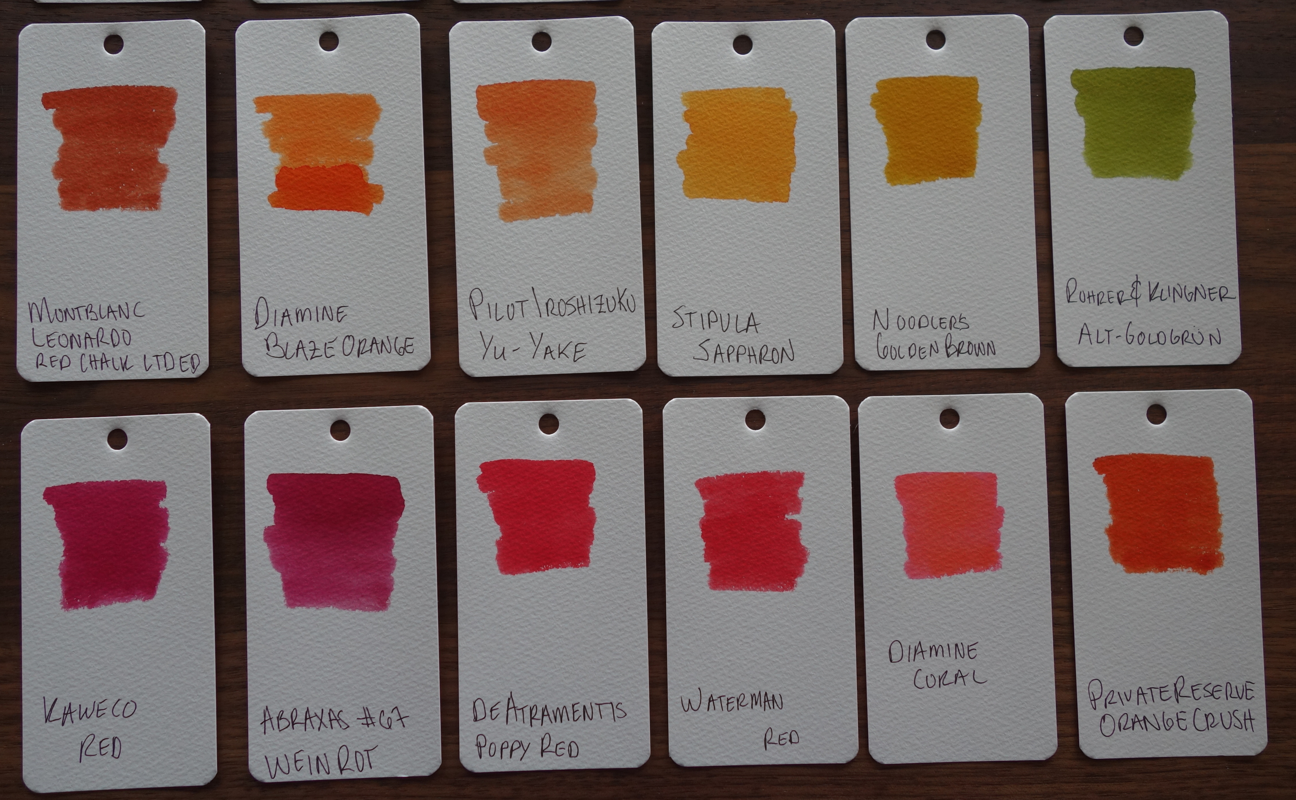 Orange and red Fountain Pen Ink Samples