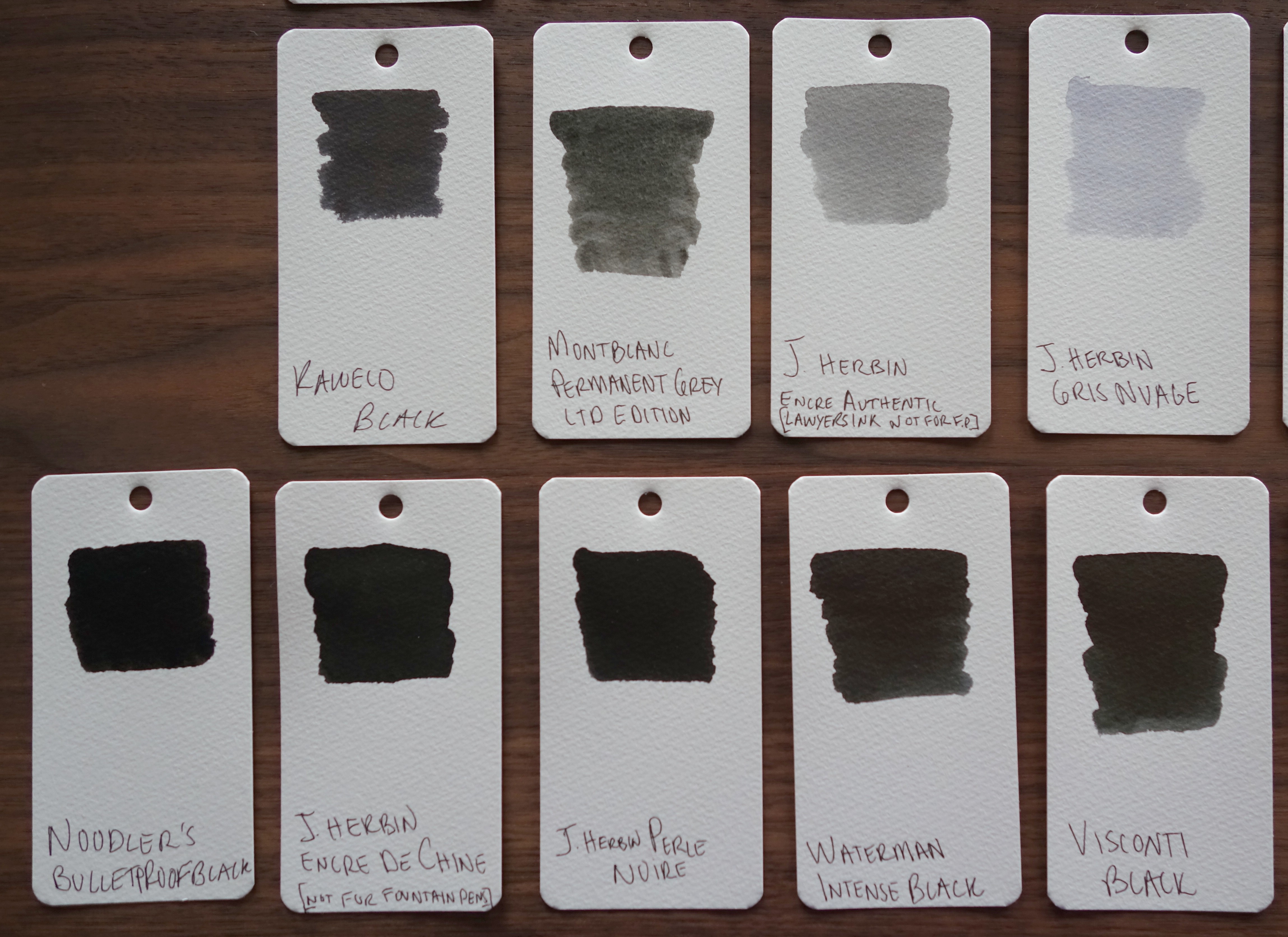 Black and gray Fountain Pen Ink Samples