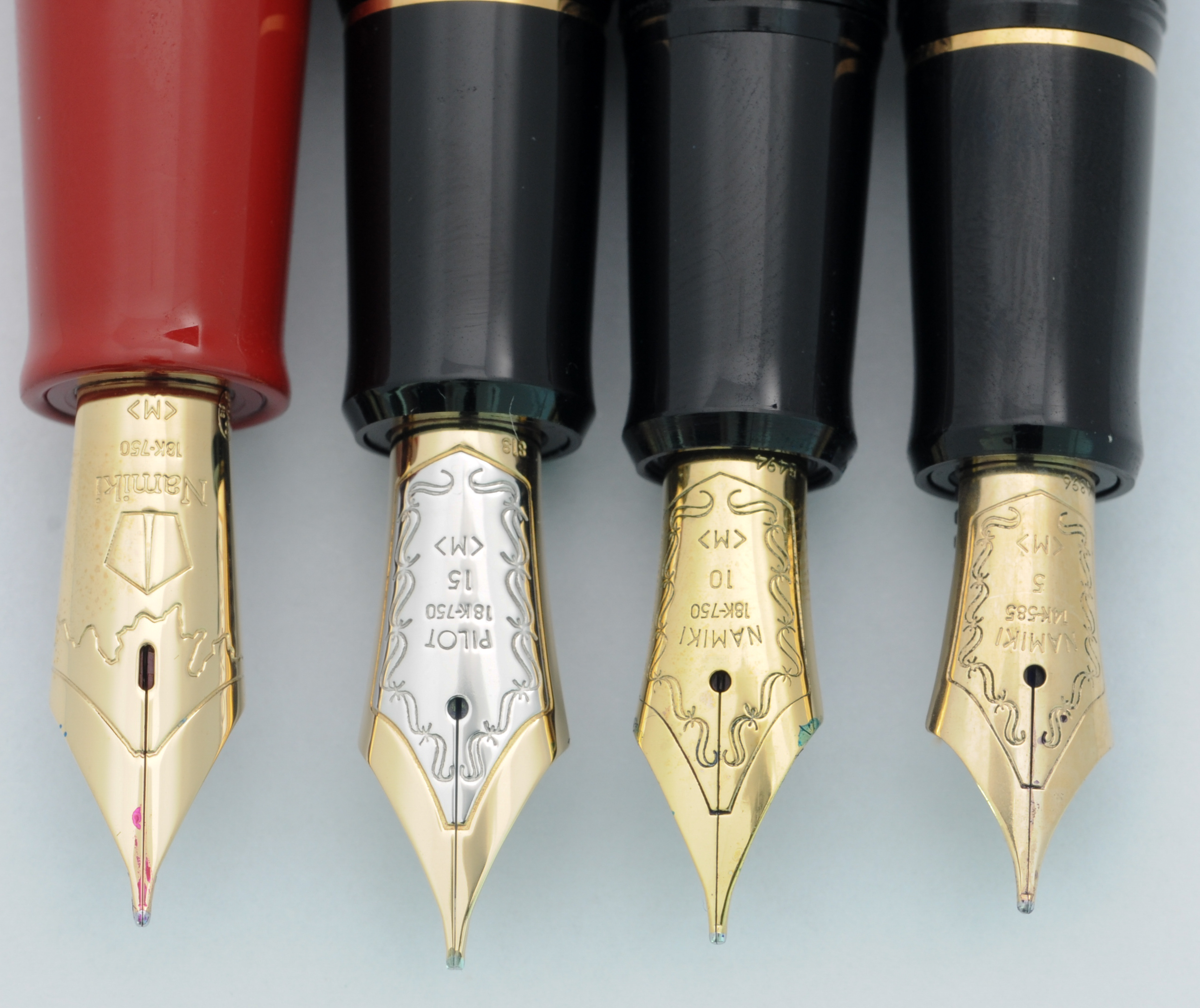 Nibs left to right: Pilot/Namiki #20, #15, #10, #5